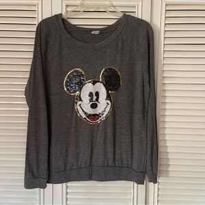 DISNEY Mickey Mouse Sequin Graphic Sweatshirt Gray Womens Medium
